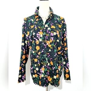 ONLY Women's Black Floral Button-Up Shirt Long Sleeve 100% Cotton Size M